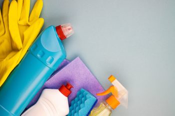 Set Of Cleaning Products For General Cleaning And Maintenance Of Cleanliness, Top View